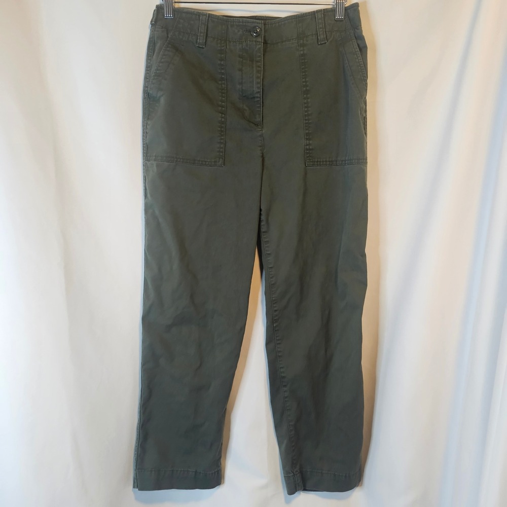 Talbots High Waist Patch Pocket Crop Pants 10 Olive Green Utility Safari
